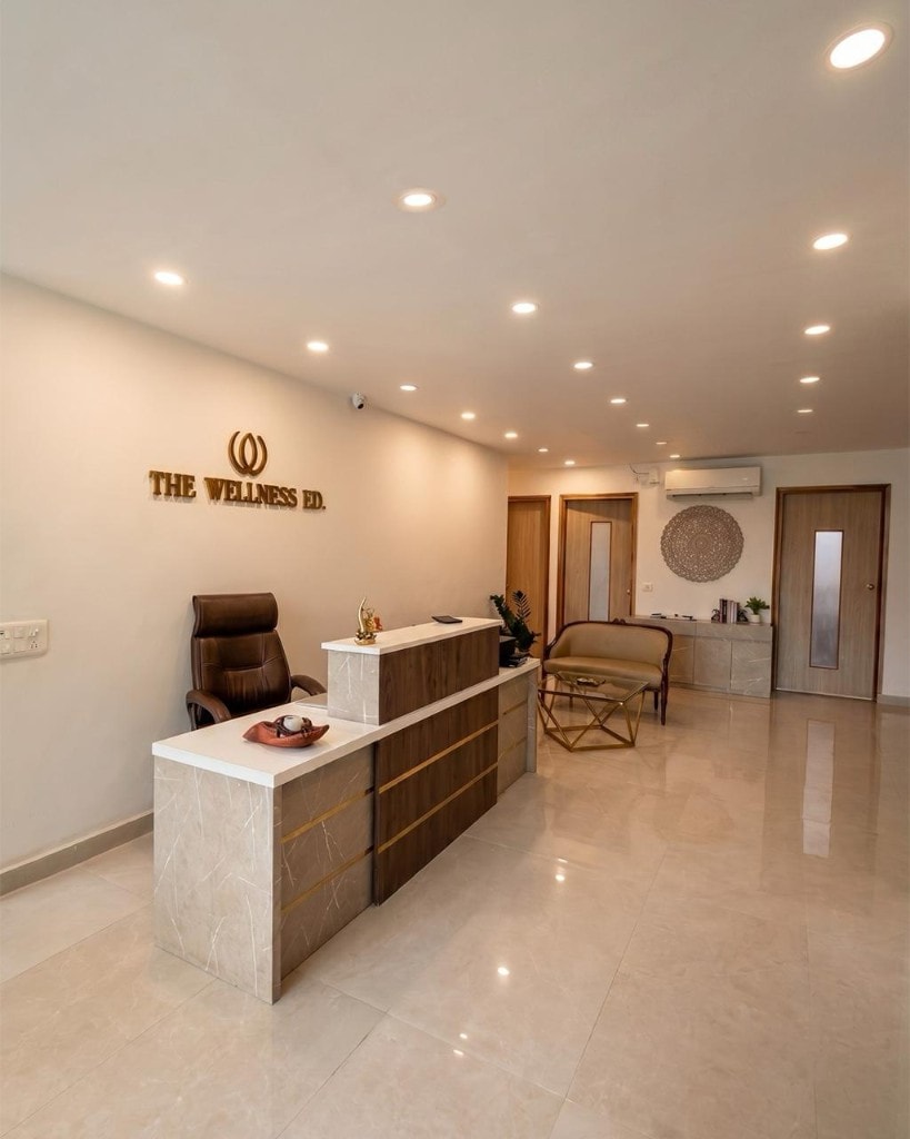 The Wellness Ed reception at our Dwarka Sec 12 clinic — the space that welcomes every guest